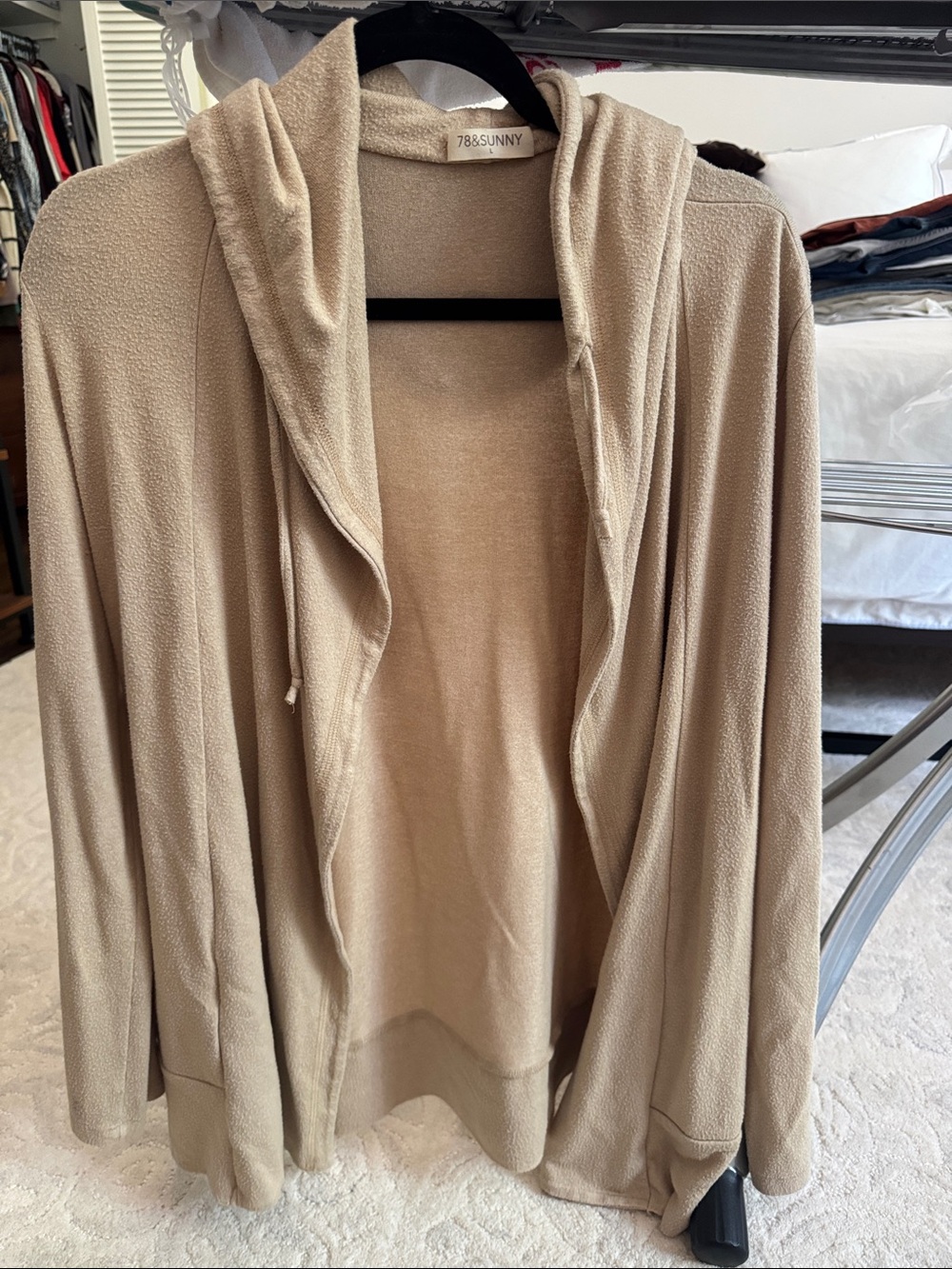 78 & Sunny Women's Hooded Open Front Cardigan Sweater in Cream